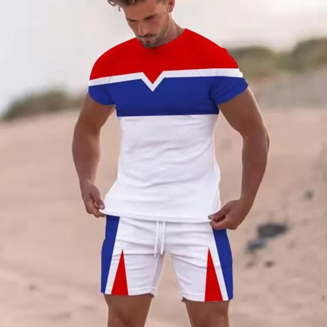 Лоскутный принт мужской комплект из 2 предметов повседневная мода футболка комплект — фото 10