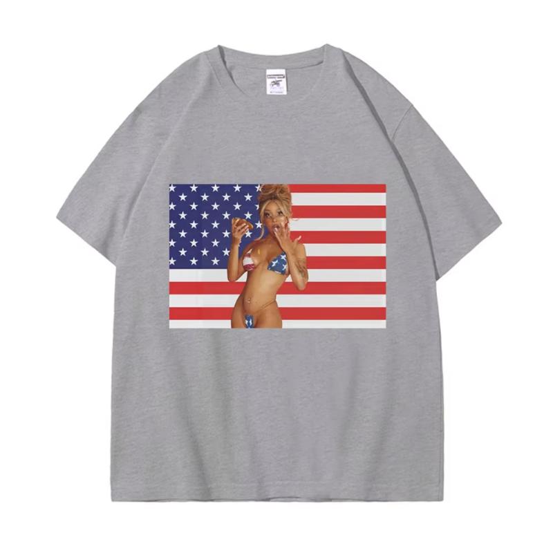 Funny Doja Cat American Flag Graphic T Shirts Men's Women's Meme Short Sleeve T-shirts Fashion Casual Oversized Polyester T-shirt