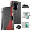 For Honor 300 Pro Case Zipper Wallet Color Splicing Leather Flip Phone Cover with Straps