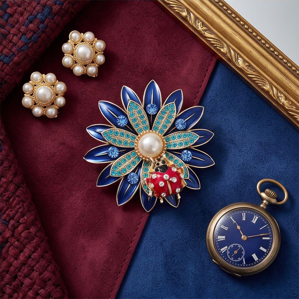 Luxury Retro Flower Brooch with Pearl and Rhinestone Inlay - Elegant Women's Corsage Pin.