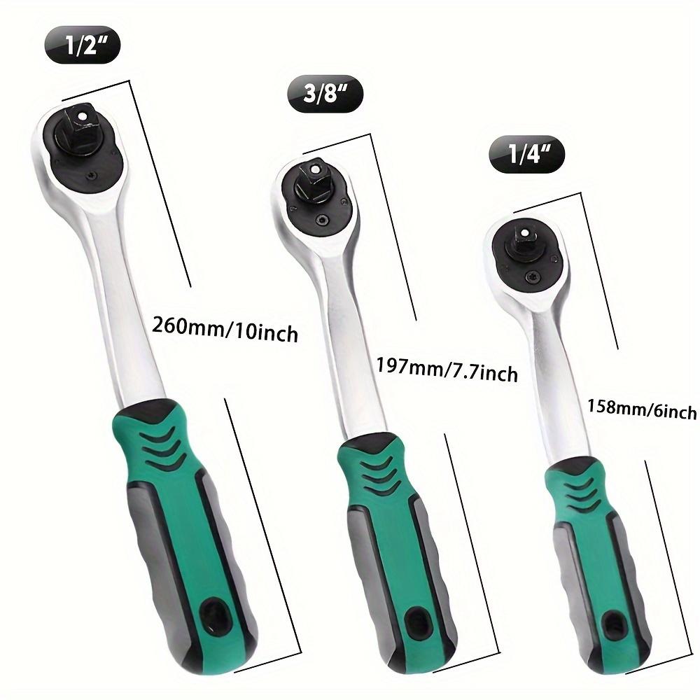 3-Piece Ratchet Wrench Set, 1/4", 3/8", 1/2" Quick-Release Reversible 72-Tooth Drive Socket Wrench, Drive Ratchet Socket Wrench
