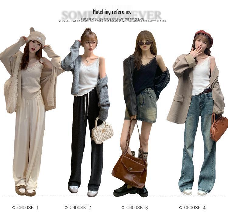 Lace V-Neck Women's Knitted Camisole: 2025 Autumn/Winter Trendy Layered Vest Design.