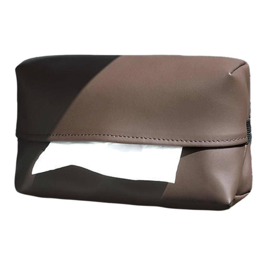ENN LLC Genuine Leather Car Tissue Case Sun Visor Headrest Mountable (Dark Brown)