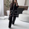 Yousheng 2 Pcs/Set Women Autumn Shirt Pants Set Turn-down Collar Single-breasted Long Sleeves Patchwork Top Wide Leg Loose Trousers Homewear Casual