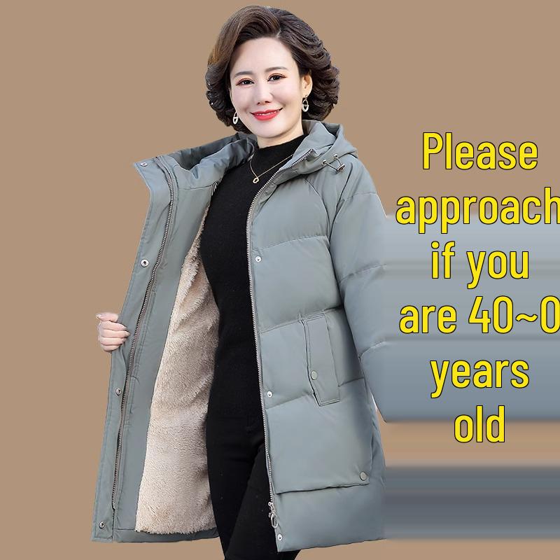 Jachetă de iarnă 2024 căptușită cu lână pentru femei de vârstă mijlocie și în vârstă - Palton gros, călduros din bumbac.