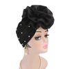 Fashion Faux Pearl Decor Big Flower Women Elastic Hat Soft Head Wrap Cap Gifts