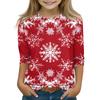 Christmas Day Print Tops For Youth Girls 5-16 Years Round Neck 3/4 Sleeves T-Shirts Trendy Tops Outfit Tees