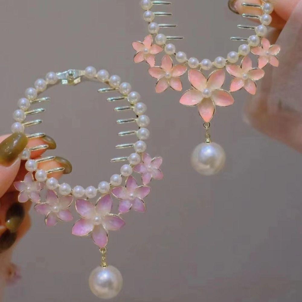Flower Women Hair Claw Hair Bun Fixed Clip Korean Style Ponytail Buckle Butterfly Pearl Hair Clip