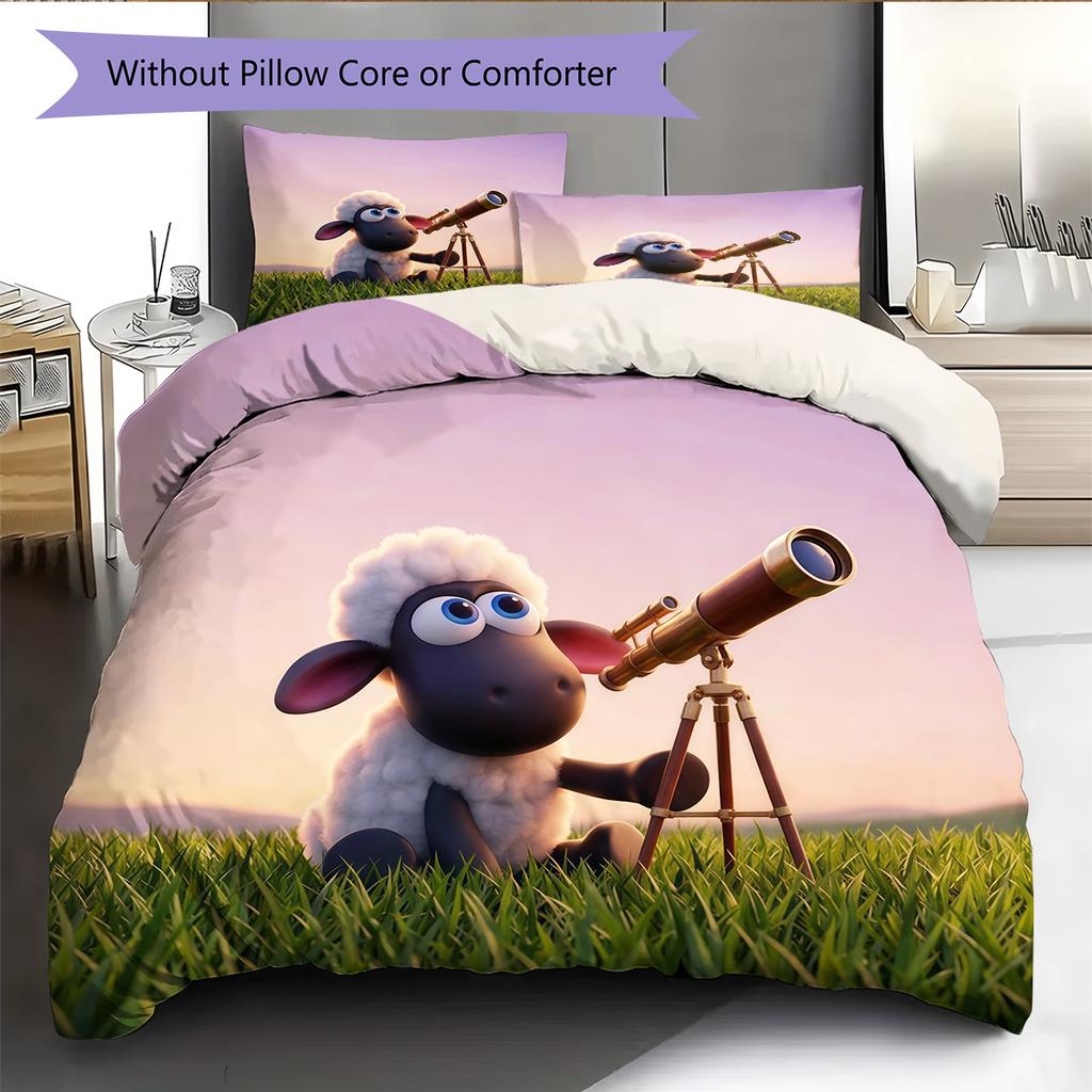 Shaun the Sheep2 Pattern Bedding Quilt Set Home Decoration Gift (1 * duvet cover + 2 * pillowcase without core)