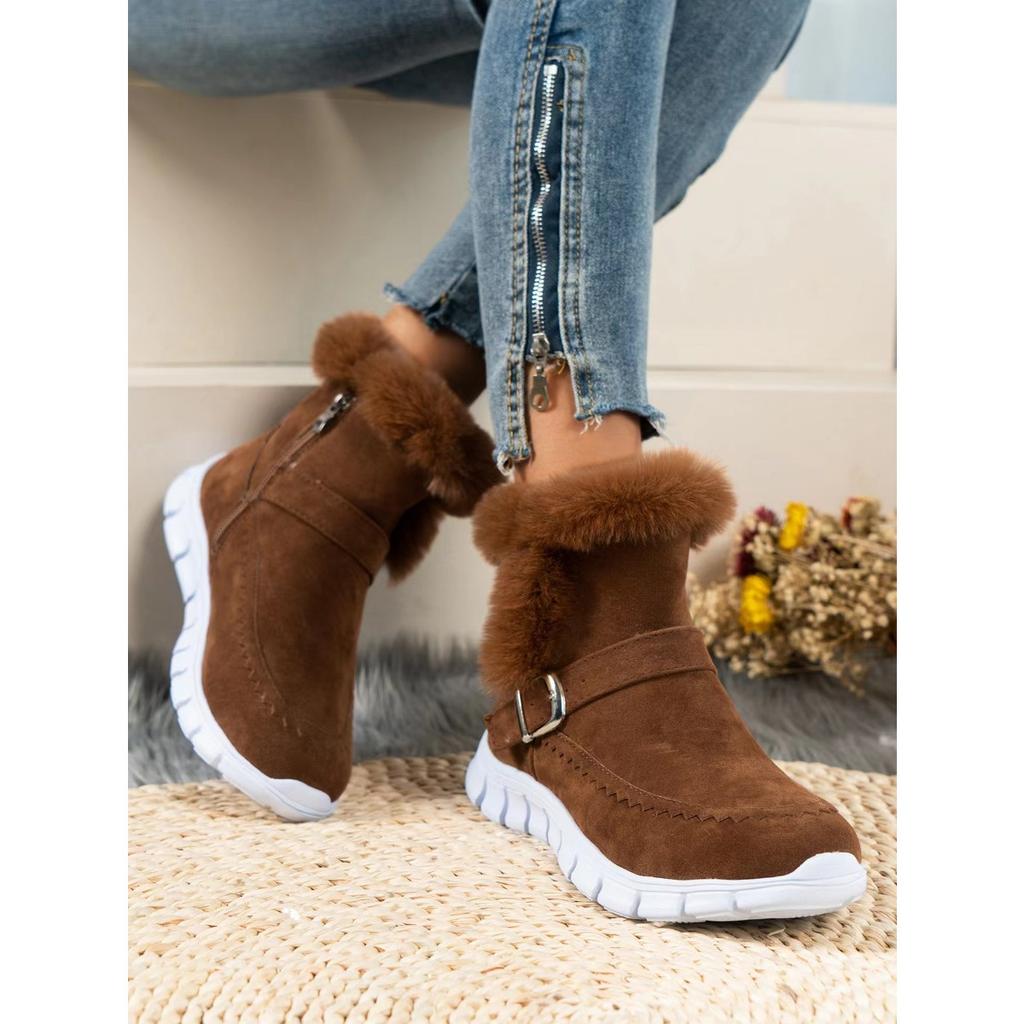 Damskie Botki, Martensy, Grube Buty, Krótkie Botki, Zamszowe Buty, Ciepłe Buty, Płaskie Buty, Bawełniane Buty