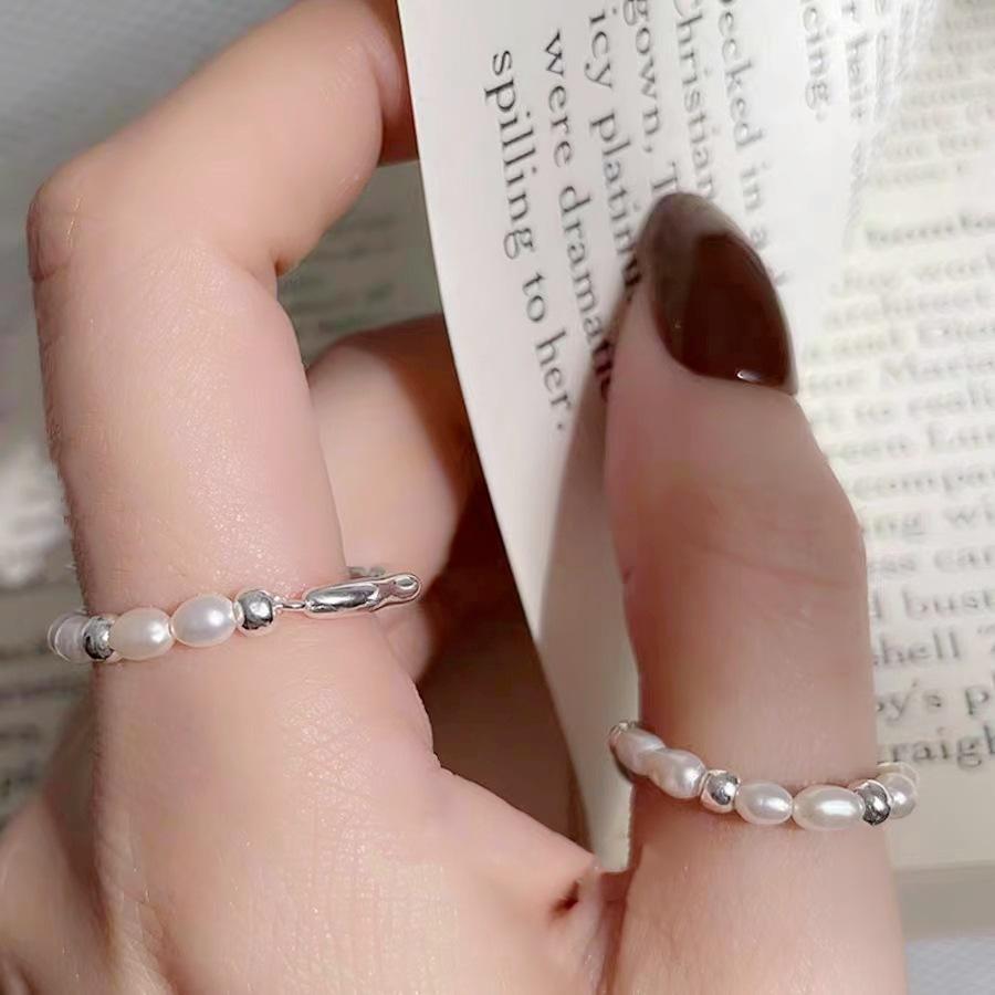 Bague en argent sterling S925 avec perle liquide irrégulière et design spécial, légère et luxueuse