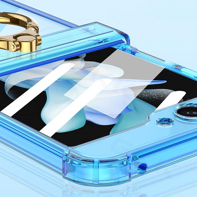 Luxury Silicone Airbag Clear Case for Samsung Galaxy Z Flip 5 5G All-included Hinge with Film Stand Cover for Galaxy Z Flip5 Transparent Case