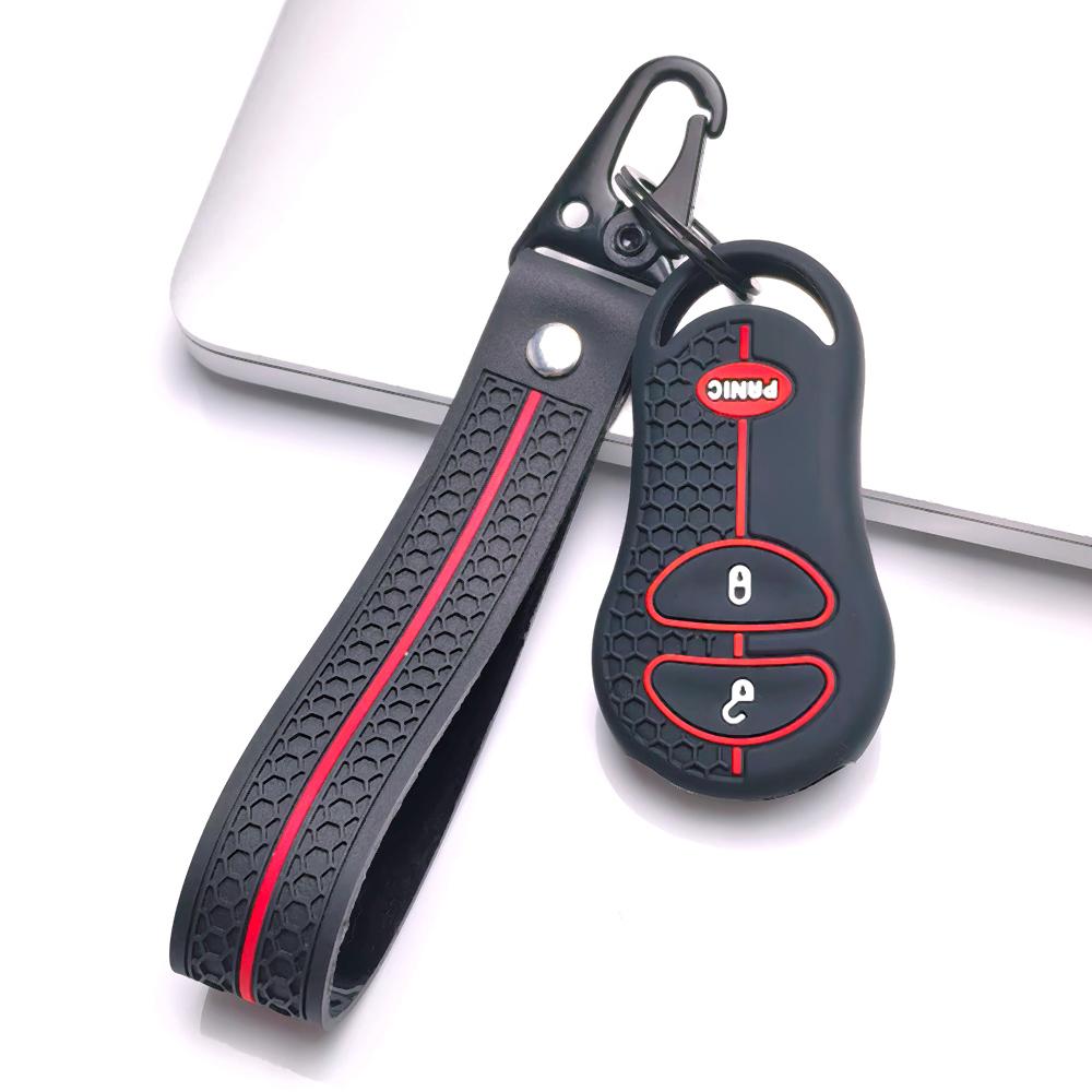 Key Fob Cover for Jeep Cherokee Durango Grand Liberty Dakota Caravan with Keychain Anti-Scratch Surface Shockproof Structure Soft Grip Texture
