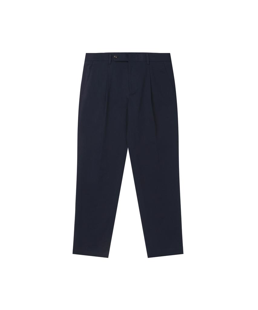 SOLEW Cotton Tapered Single-Pleat Pants_Navy