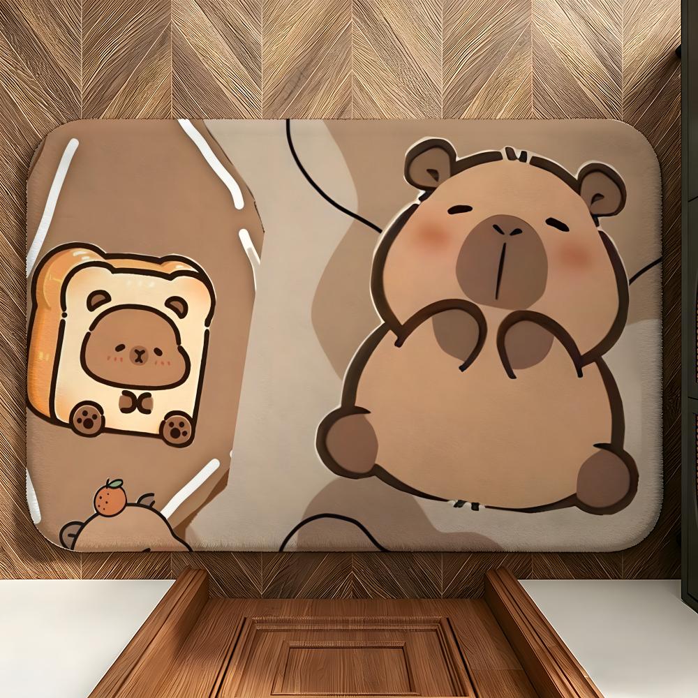 Animal C-Capybara Floor Mat Soft Flannel Entrance Door Mat Non Slip Absorbent Bathroom Bedroom Floor Rug