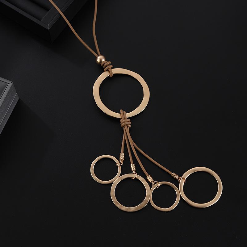 Ретро иностранная торговля кожаный шнур металлический преувеличенный сплав длинное ожерелье