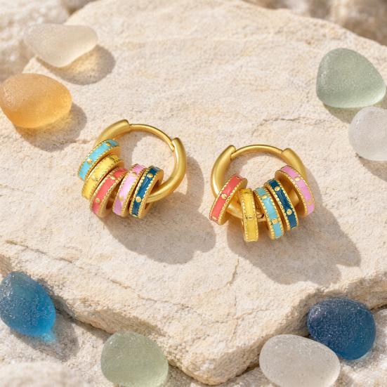 1 Paar Creolen für Damen, Kleine Kreis-Creolen mit Regenbogen-Emaille, Lebendige Farb-Ohrringe für den täglichen Gebrauch