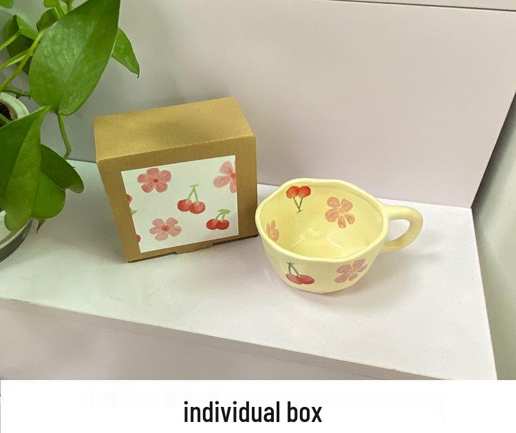 Hand-Pinched Korean Ceramic Mug for Coffee, Milk, Juice, or Breakfast with Floral Design