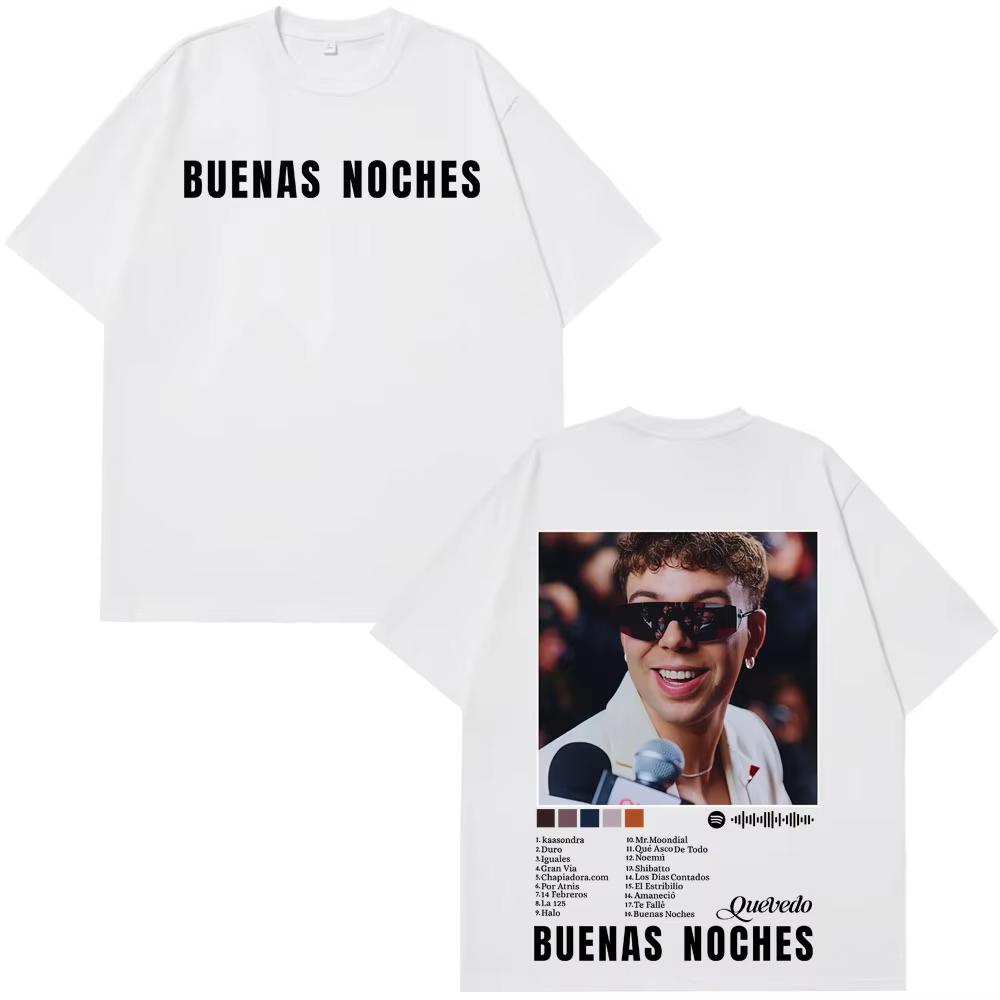Rapper Quevedo Buenas Noches Album 2025 Hot Sale T-shirts Men Women Cotton Casual Oversized T-shirts Hip Hop T Shirts Streetwear