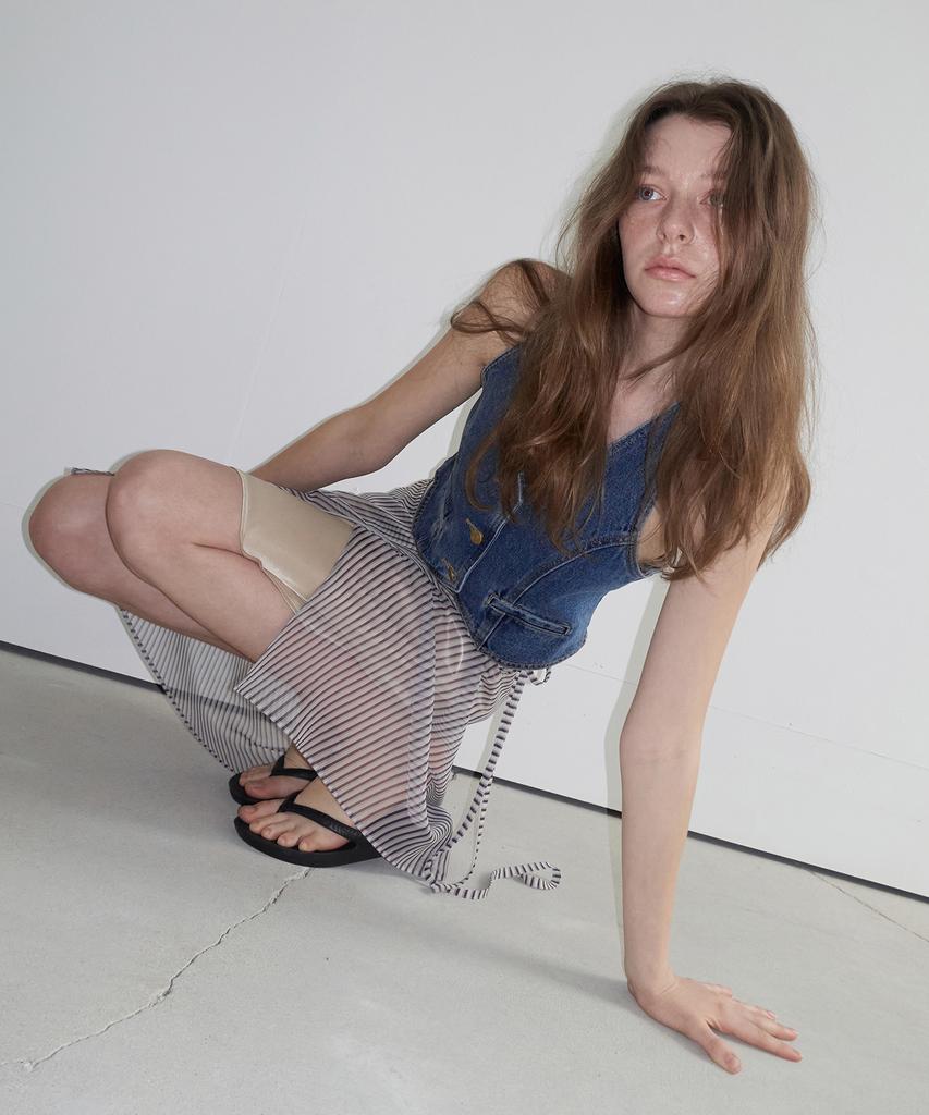 Obeodyupeulleeo Stripe Wrap Skirt_Navy