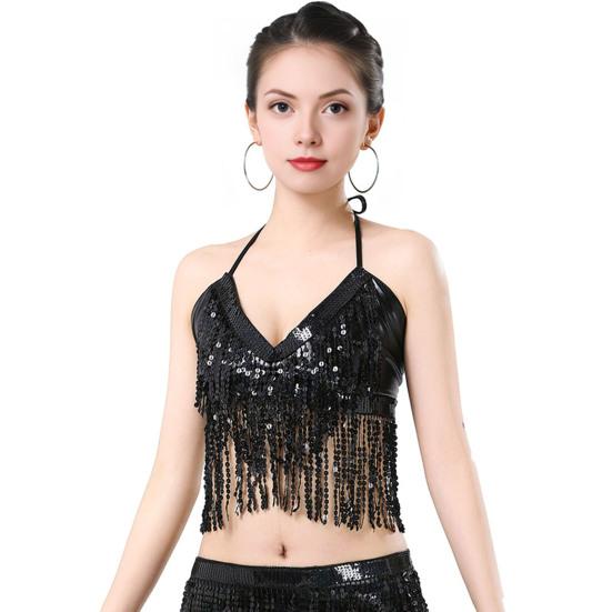 Women Sparkling Sequin Tops Belly Dance Fringe Costume Glitter Factor Party Sparkling Tops Festival Attire Carnival Outfit