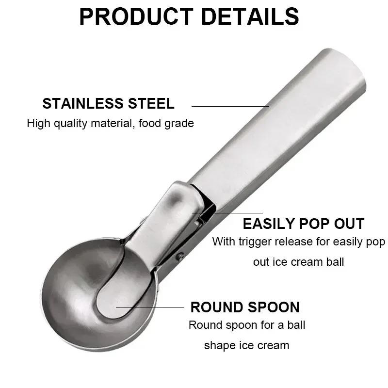 1pc Stainless Steel Ice Cream Scoop with Trigger Release Durable Non-Slip Grip for Frozen Yogurt Sundae Fruit Ball Scooper Easy
