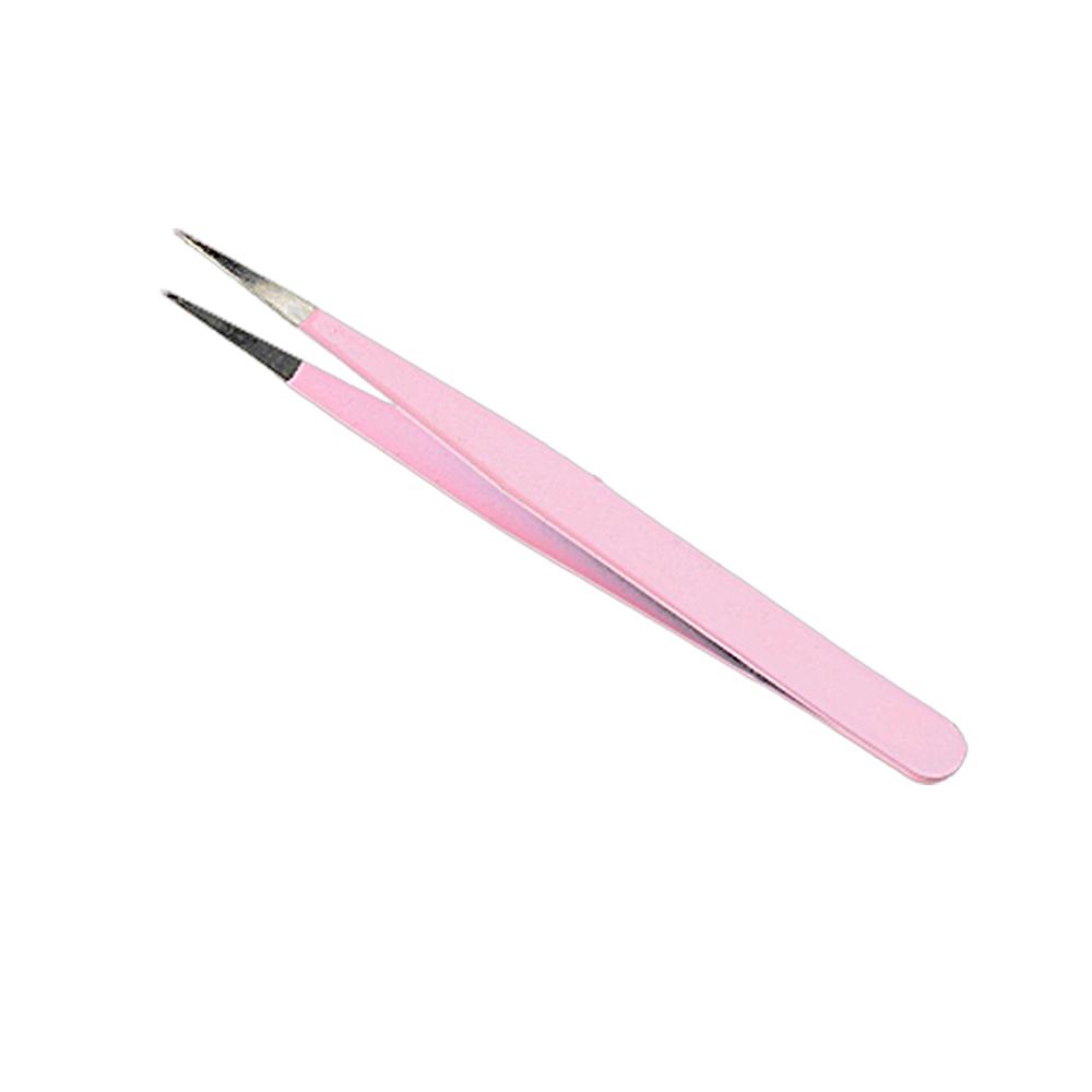 Eyelash Extensions Tweezer Stainless Steel Nail Art Nippers Pink Straight Bend Tweezer Non-slip Handle Stainless Steel Tweezer