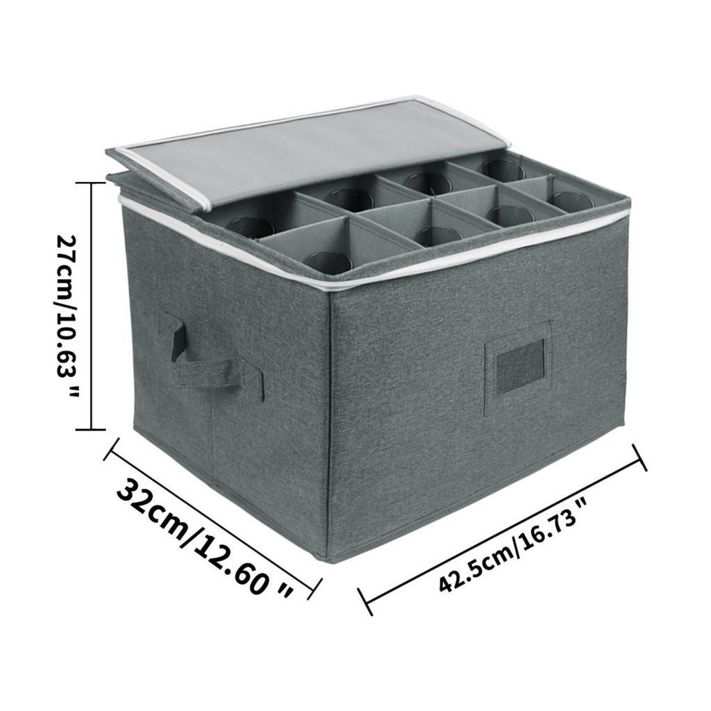 Foldable Wine Glass Organizer With Compartments and Handle Crystal Champagne Holder Stackable Hard Shell Storage Case