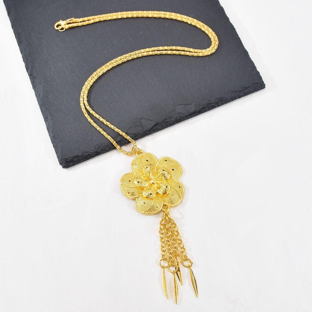 Vintage The Songkran Festival Accessory Metal Hollow Out Flower Necklace  Women