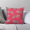 Roze springende luipaard vierkante kussensloop polyester linnen fluweel bedrukt rits decor sierkussenhoes bankkussenhoes