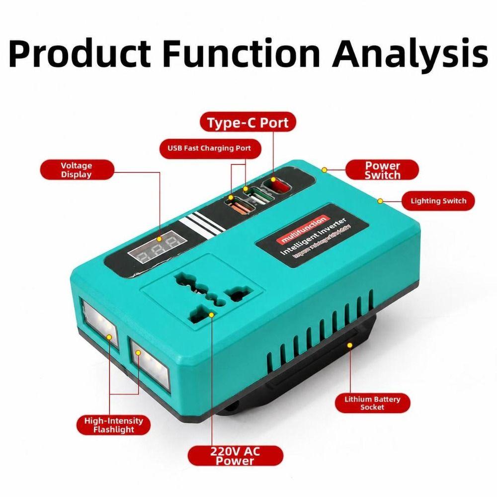 With LED Work Light Battery Power Inverter for Makita 18V Battery DC 21V To AC 180V-220V 120W Portable Power Inverter