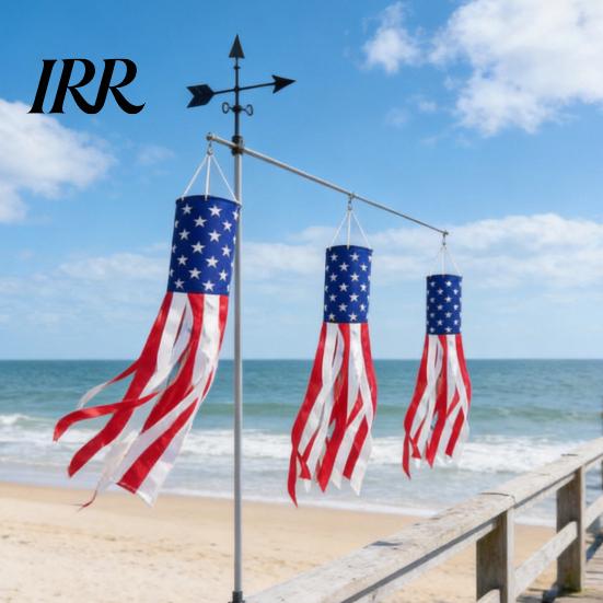 Wall Mounted Flag LED Patriotic Windsock, Red White Blue American Wind Sock with Fourth Of July Decoration 10 Streamers, 3 Lighting Modes, 4th