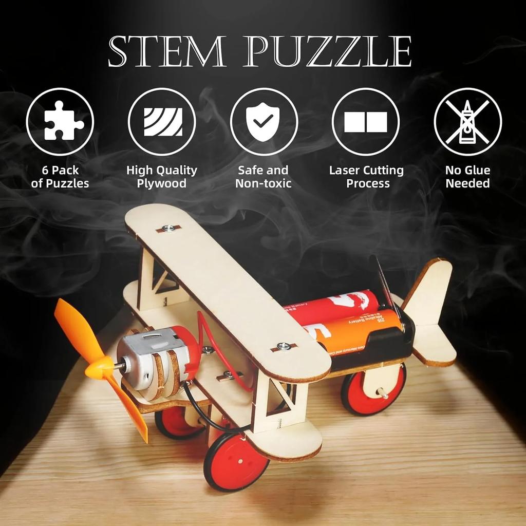 6 In 1 Wood Car Building Kits with Helicopter Tank STEM Kits DIY 3D Wooden Puzzles Craft Projects Science Set for Kids Boys