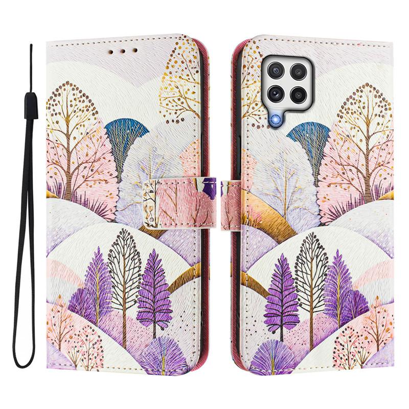 A22 Leather Phone Case For Samsung Galaxy A22 A32 A12 A42 A52 4G A72 A52s 5G Flip Cover Wallet Magnetic Painted Cases Cat Flower