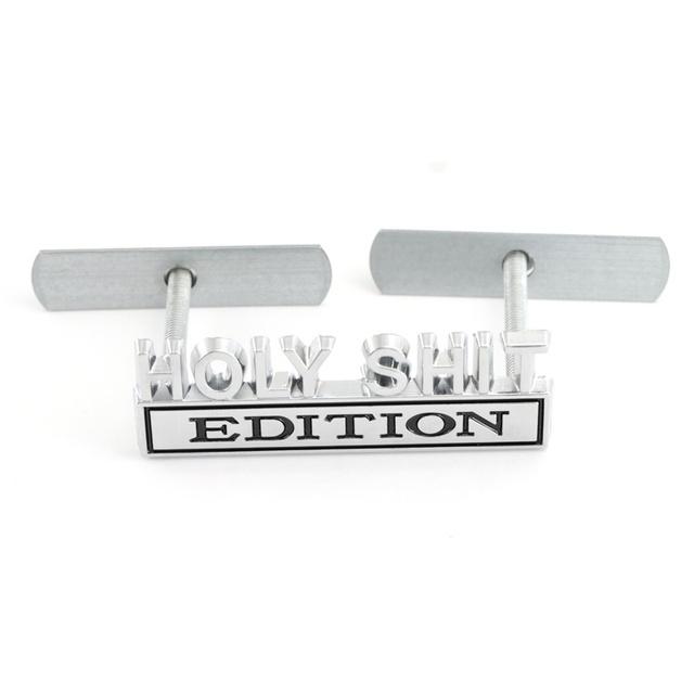 1Pc 3D Metal Holy Shit Edition Logo Car Front Grille Badge Side Fender Rear Trunk Emblem Sticker Decal