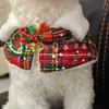 Plaid Pattern New Year's Cat Cloak Fleece Lined Xmas Cat Shawl Elegant Christmas Pet Scarf  Party