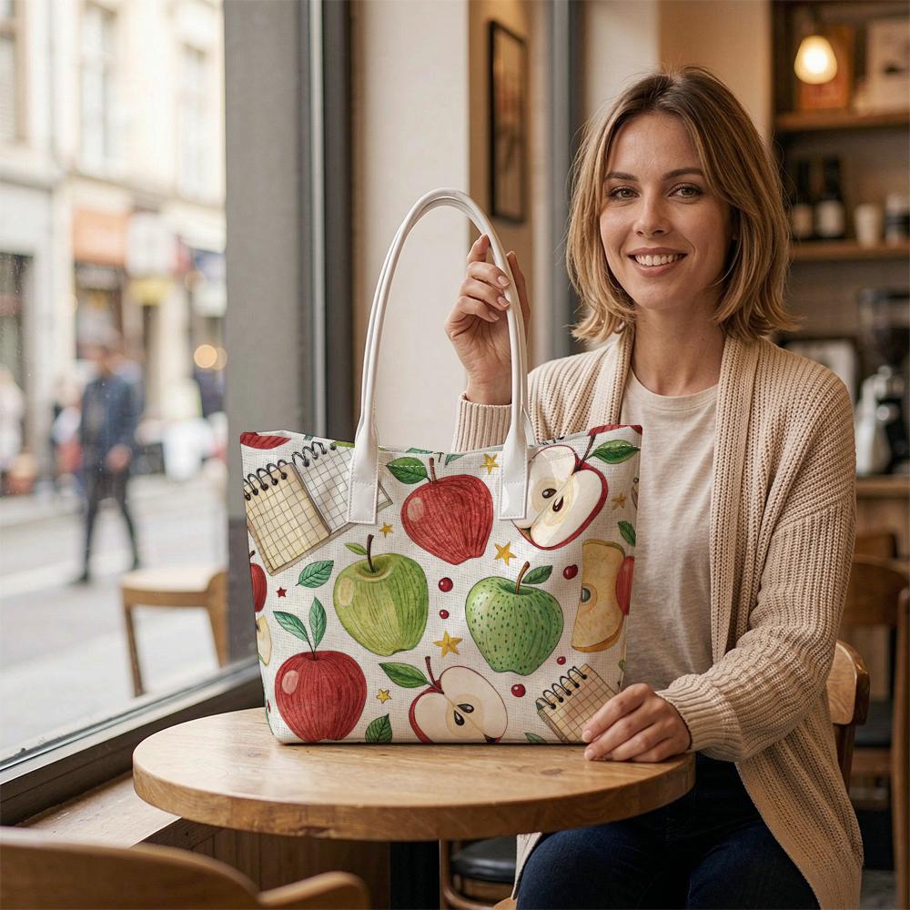 Teacher Apple Print Tote Bag Cute Casual Daily Handbag