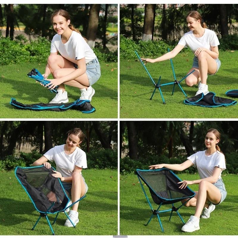 Outdoor Moon Chair Camping Folding Seat Portable Leisure Backrest Chair Ultra Light Aluminum Alloy Frame Camping Equipment