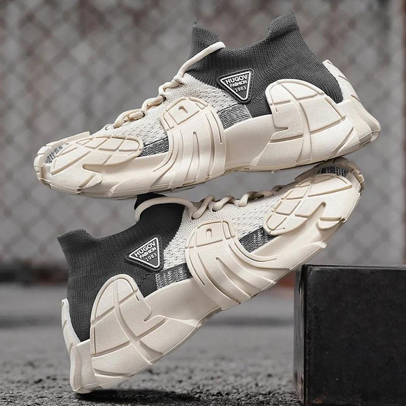 Sneakers Man Lightweight Vulcanize Shoes For Men Sports Flying Weaving Slip-Ons Breathable Autumn Leisure Chunky  Trend Work