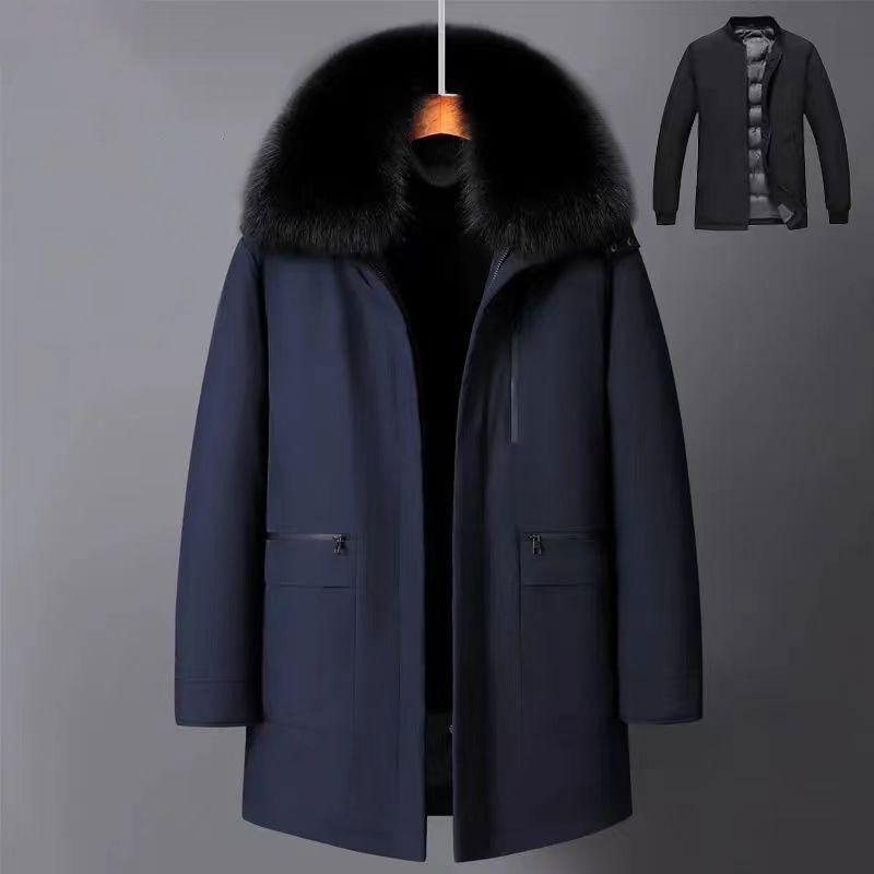 2025 Men's Mid-Length Winter Parka: Warm Down Jacket with Detachable Liner for Middle-Aged and Elderly Dads