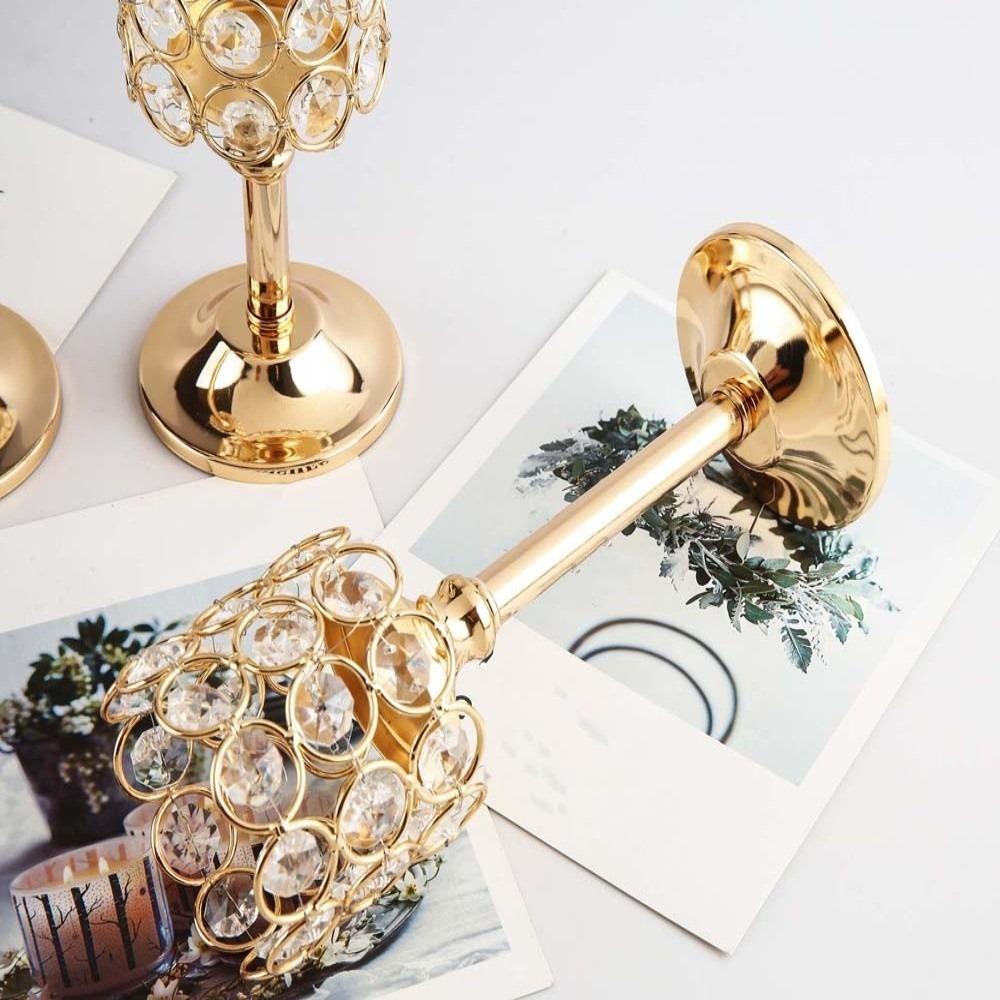 Metal Crystal Candle Holder Hollow Craft Candelabra Wrought Iron Candlestick  Living Room