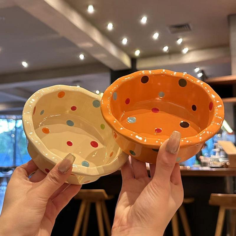 6-Inch lace pet food bowl dog cat polka dot ceramic bowl practical water bowl hot sale