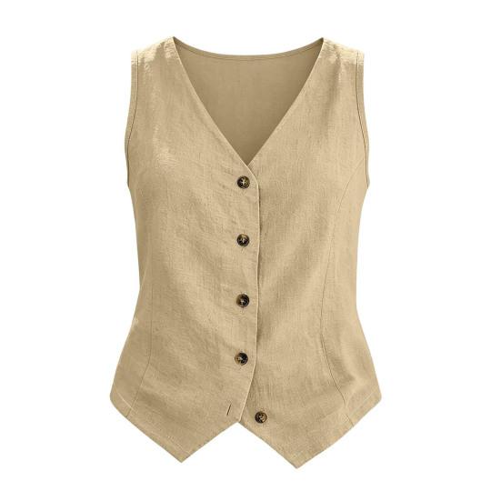 Linen Vest Tops for Button Down Tank Women V-Neck Sleeveless Tops Vintage Style XL хаки