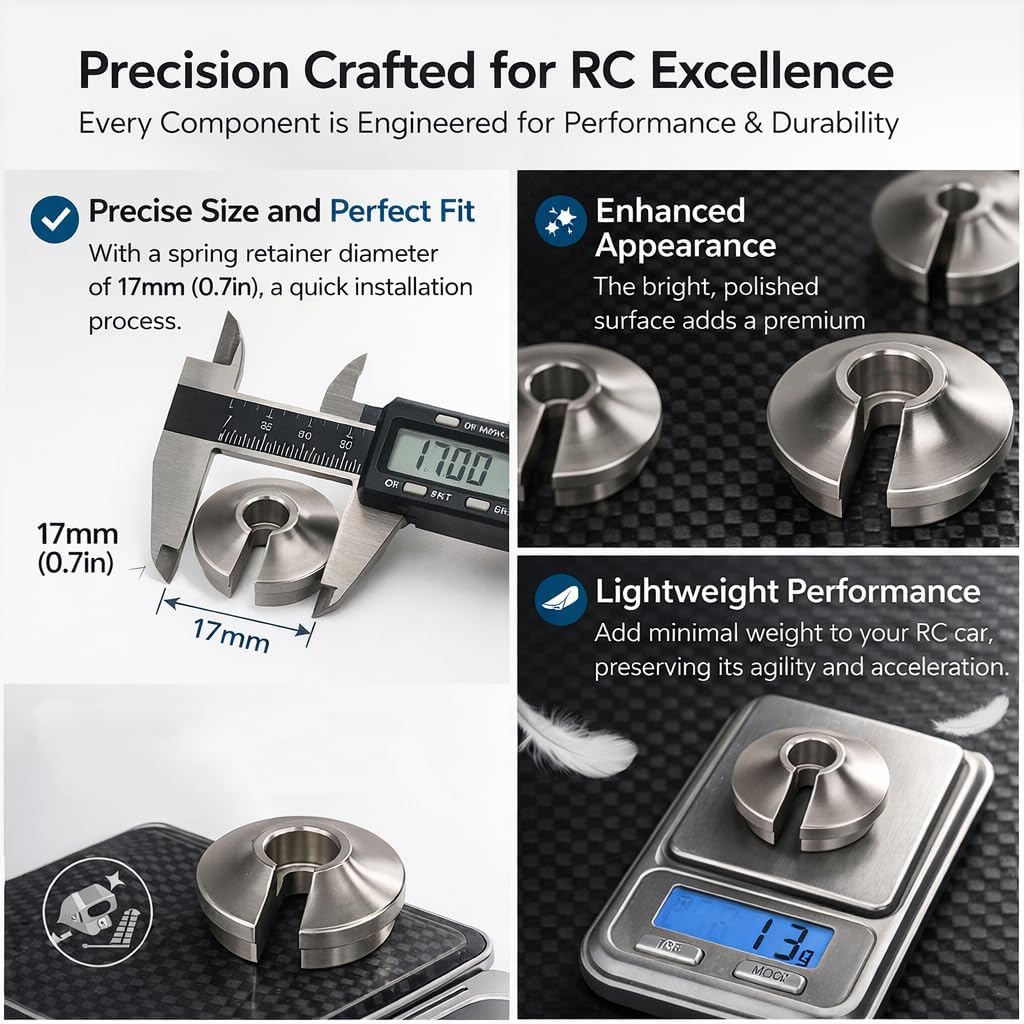 VGEBY 4Pcs Spring Retainers, Light Weight Aluminum Shock Retainers with Piston Heads RC Car Upgrade Accessory Fit for TRXXAS Slash 2WD RC Car Upgrade