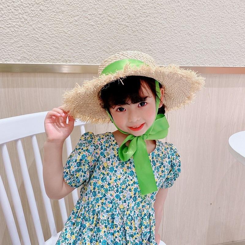 Children's Parent-child Straw Hat Raffia Woven Straw Hat Women's Streamer Children's Dome Hand-woven Sun Hat Beach Hat
