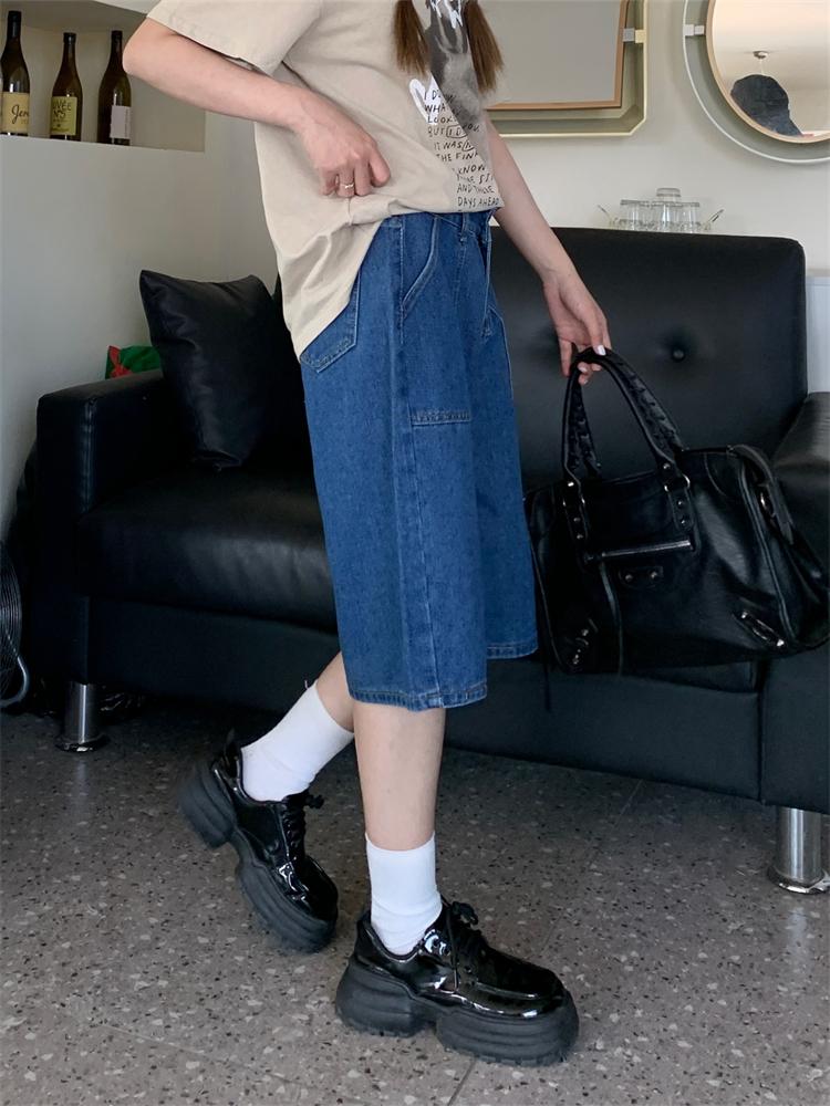 Volné Neutrální Velká Kapsa Volné Šortky Dámské Y2k Retro Široká Noha Denim Poloviční Kalhoty Léto High Street Ležérní A-linie Modré Šortky Dámské