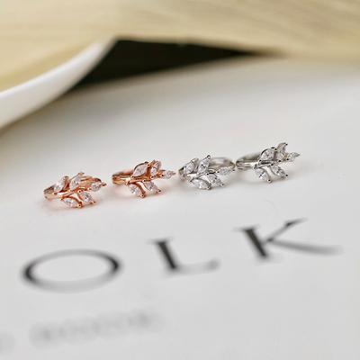 New All-in-one Korean Version Simple and Versatile Individual Leaf Zircon Inlaid with Diamond Ear Buckles