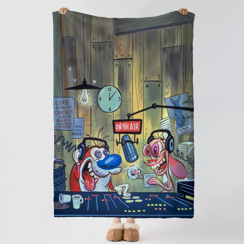 TThe RRen Stimpy Show Throw Soft Warm Flannel Blanket Multiuse Throw for Bed Sofa Office Air Conditioning Nap Blanket