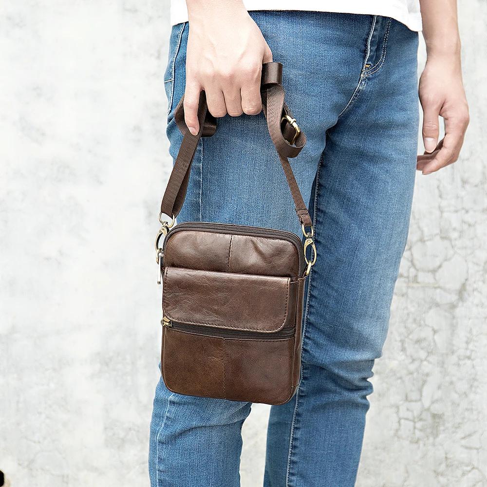 Fashion Genuine Leather Shoulder Bag for Man Small Messenger Bags Mini Travel Crossbody Bag Men Flap Bag Male