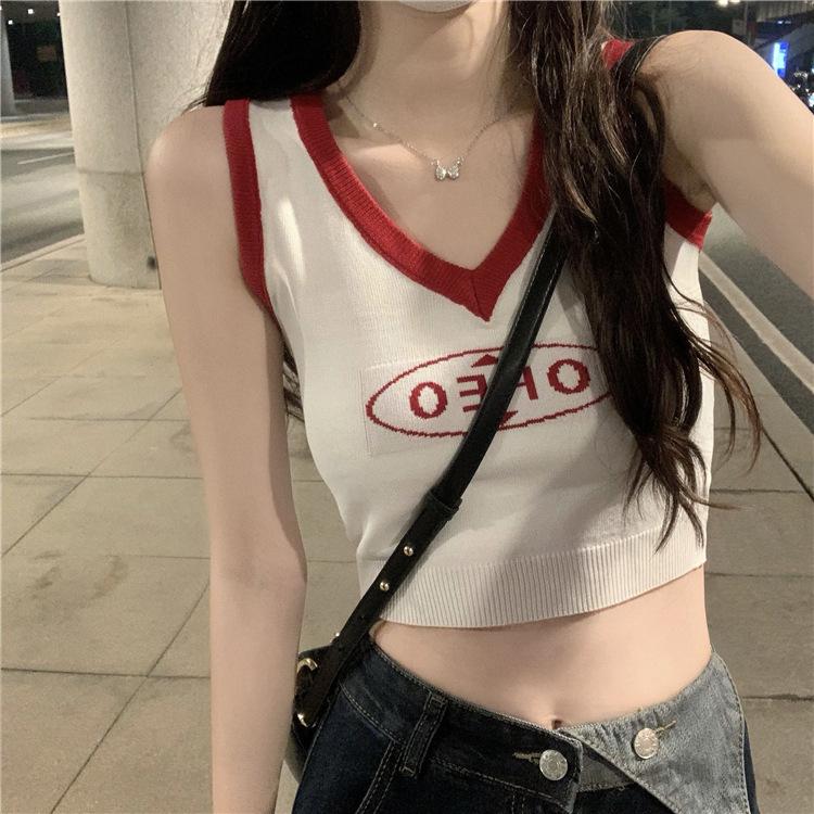 Letter inside ins knitted small suspender vest women s design sense niche outside wear bottom top tide One size fits all белый